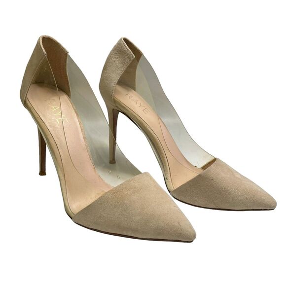 Raye Revolve Stiletto Heels Women’s Size 9 Neutral Suede PVC Pointed Toe - Picture 1 of 13